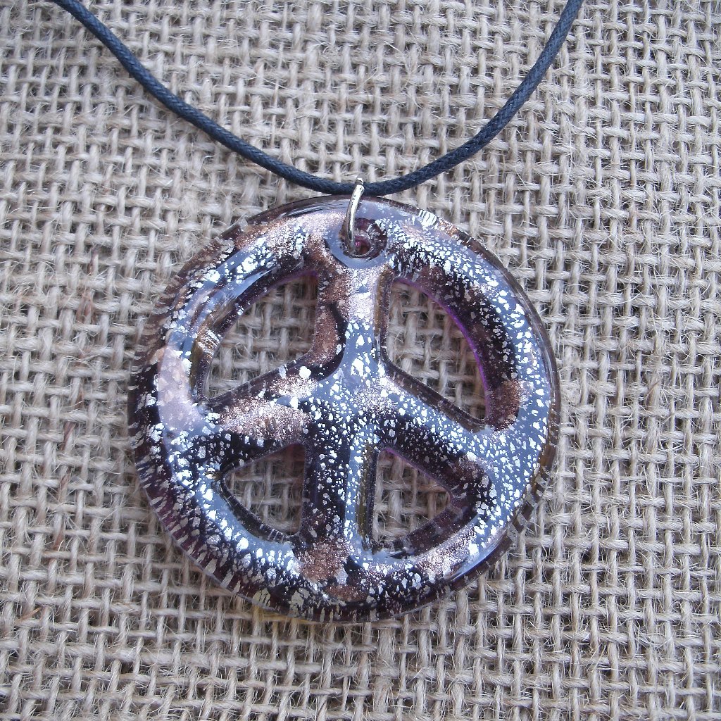 Murano Glass Peace Sign Pendant Necklace 18$